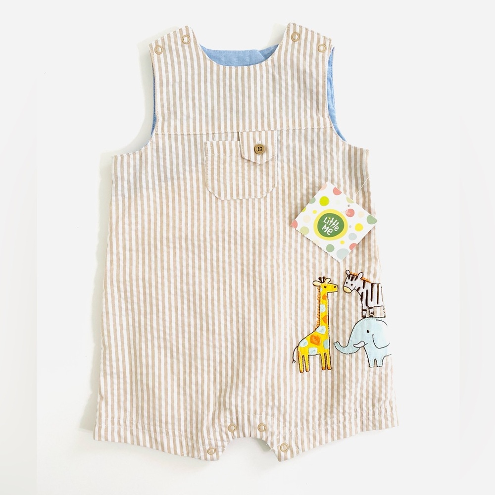 NWT Little Me Tan Striped Safari Sunsuit with apliqué Size 9 months